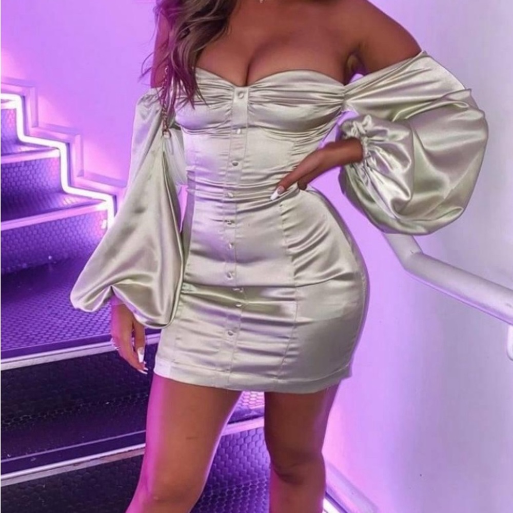 Celina Off The Shoulder Long Puff Sleeve Mini Dress